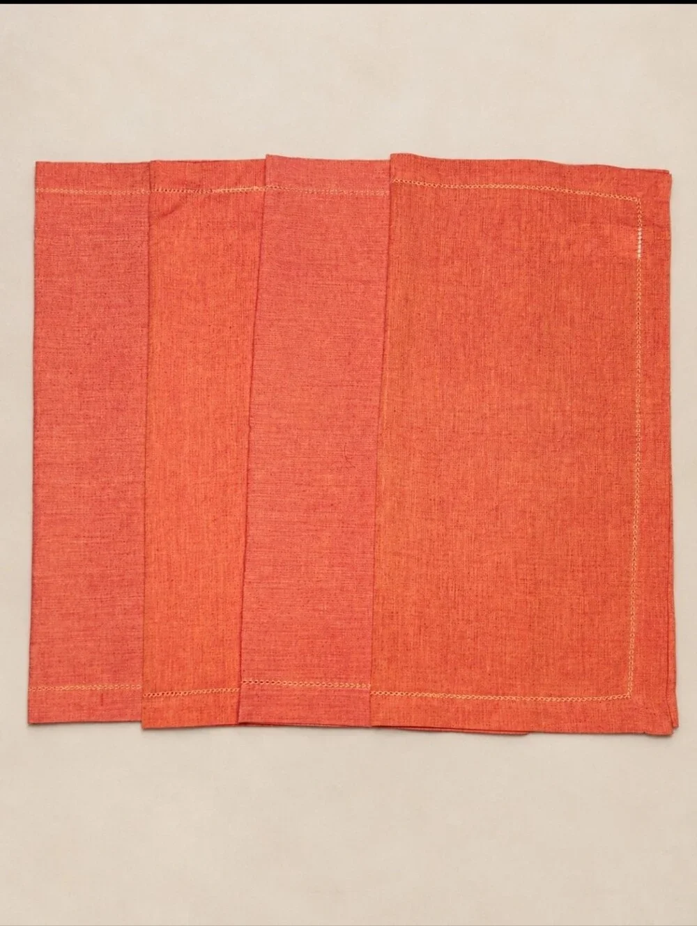 Pier 1 Coral Chambray Napkins Set of 4 Terracotta Hemstitch